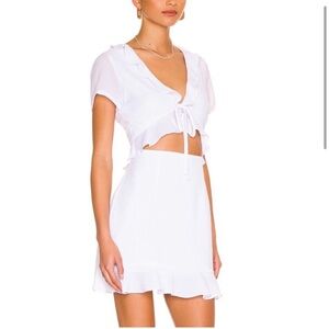 More To Come x Revolve White Mia Ruffle Tie Cut Out Mini Dress Medium